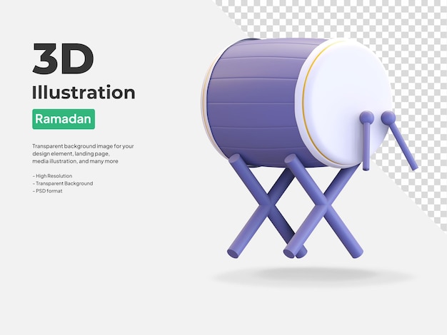 Traditional drum ramadan icon 3d render illustration