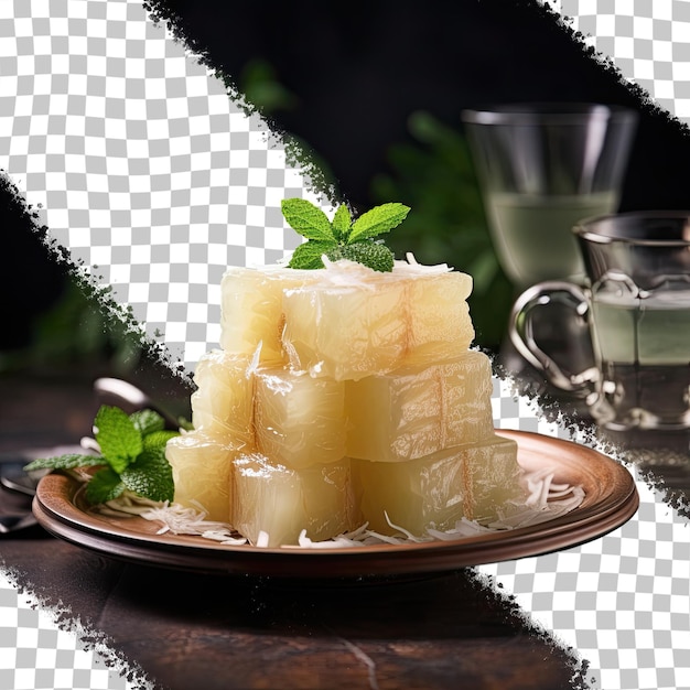 Traditional indonesian dessert made from nata de coco simple syrup and coconut milk transparent background