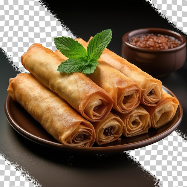 PSD traditional indonesian snack called kue semprong or egg roll chocolate flavor thin rolled crepes cut and displayed on a transparent background sweet flavor