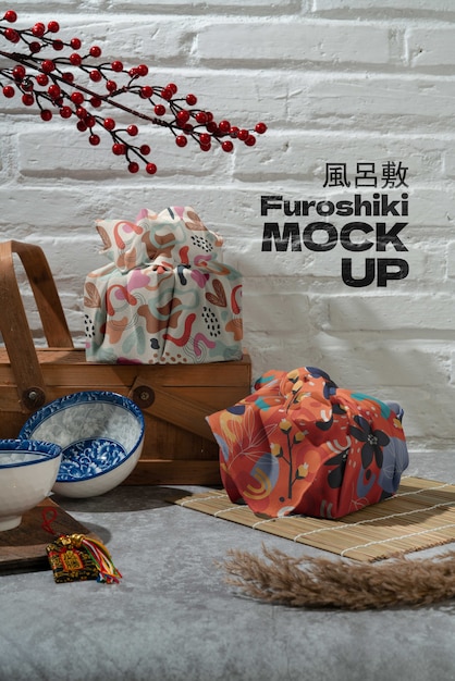 PSD mockup di furoshiki giapponese tradizionale