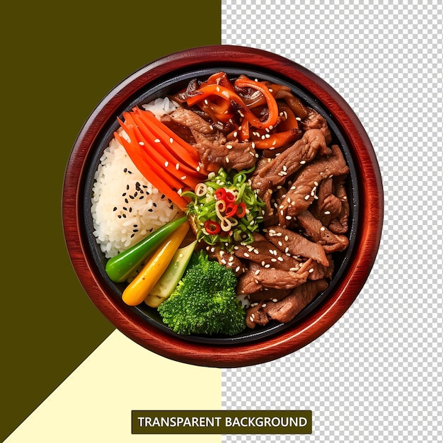 PSD a traditional korean bulgogi served on a plate with rice and vegetables transparent background