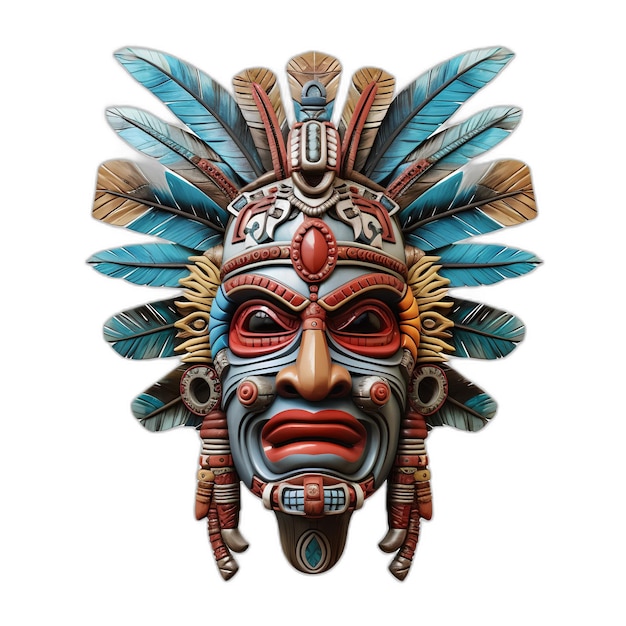 PSD traditional mask of the indians of south america with feathers