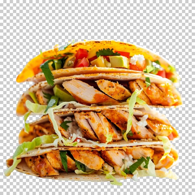 PSD traditional mexican tacos with meat and vegetables grilled chicken tacos isolated on background