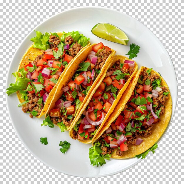 Traditional mexican tacos with meat and vegetables grilled chicken tacos isolated on background