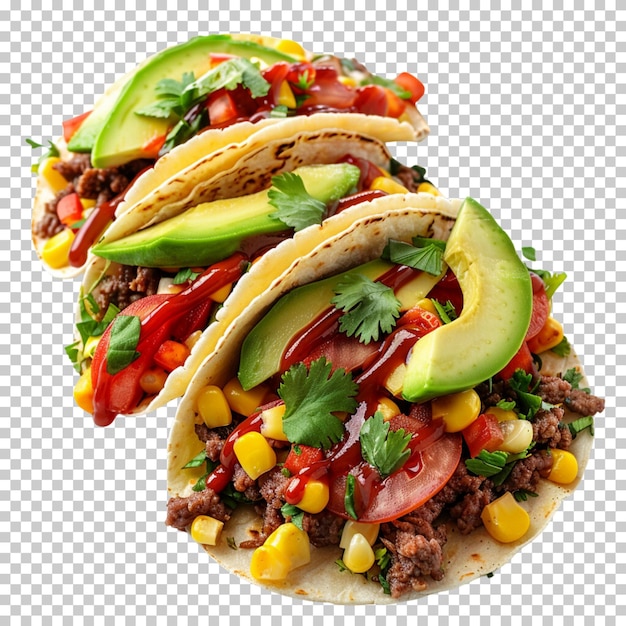 PSD traditional mexican tacos with meat and vegetables grilled chicken tacos isolated on background