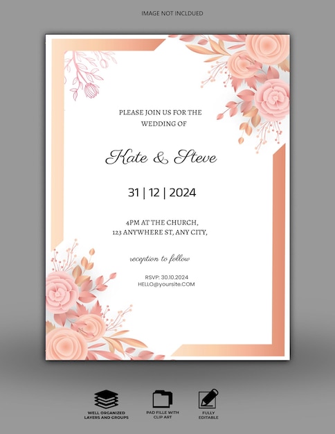 PSD traditional minimalistic wedding invitation