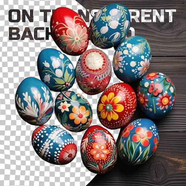 PSD traditional painted easter eggs on wooden background colorful background of easter eggs collection