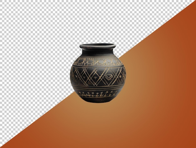 traditional patterned clay pot with transparent background