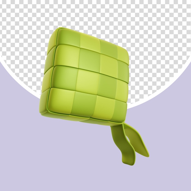 Traditional Rice Dish Ketupat 3D Render Element in Green