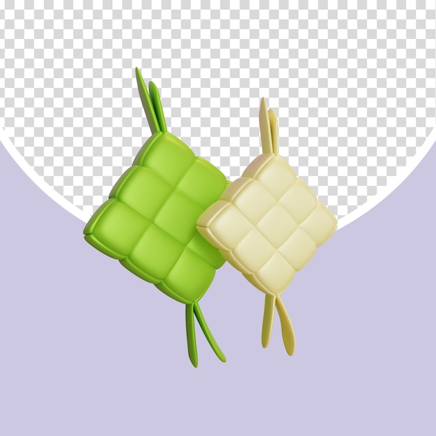 Традиционное рисовое блюдо ketupat 3d render element в зеленом и кремовом цветах