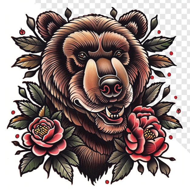 PSD stile tradizionale tatuaggio orso illustrazione semplice