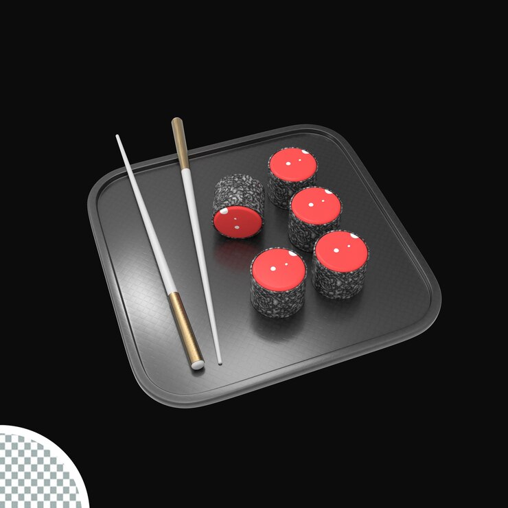 PSD traditional sushi roll with salmon and chopsticks realistic 3d render isolated illustration