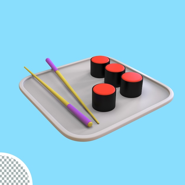 Traditional sushi roll with salmon and chopsticks realistic 3d render isolated illustration