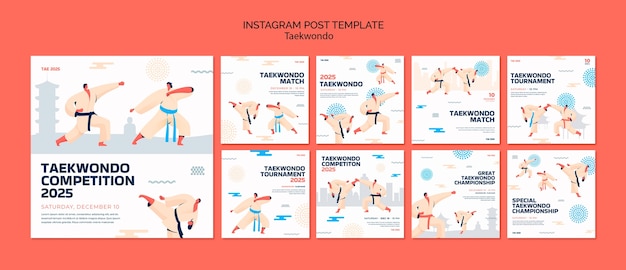 PSD collezione di post di instagram di arti marziali tradizionali di tawkwondo