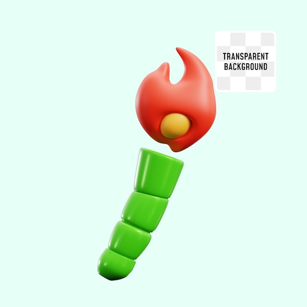 Traditional torch with wooden bamboo stick ramadan culture celebration 3d icon illustration render design