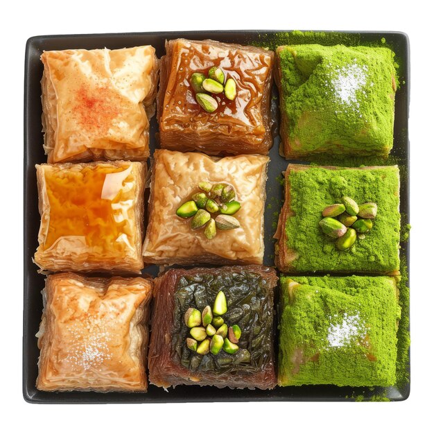 PSD traditional turkish arabic sweets baklava assortment with pistachio