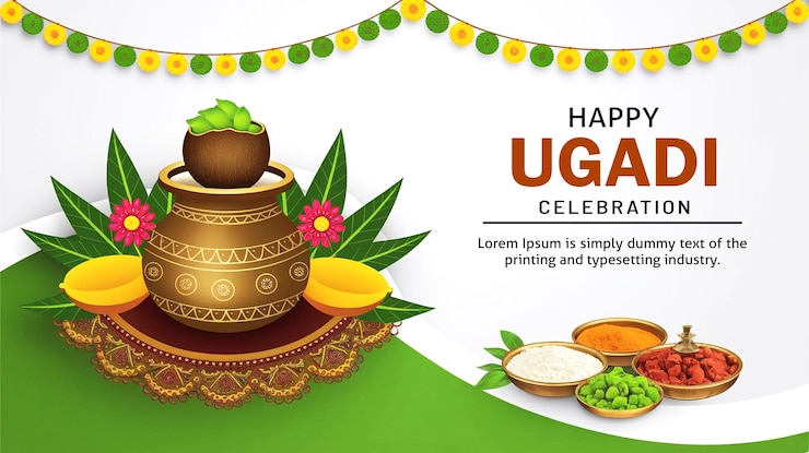PSD traditional ugadi festival with coconut and kalash