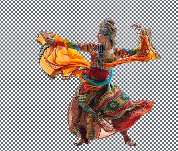 Traditional zinli dance performance isolated on transparent background