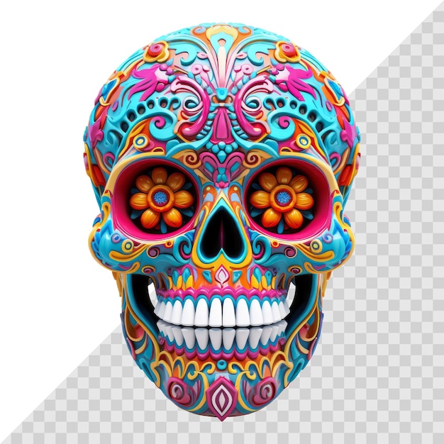 Traditionele Calavera 3D Sugar Skull geïsoleerd op witte achtergrond De dag van het dode symbool