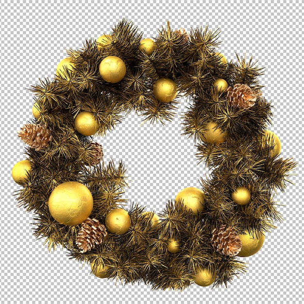 Traditionele gouden kerstkrans. geïsoleerd. 3d-rendering