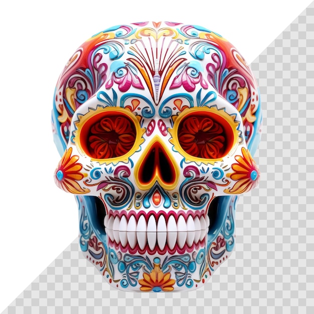 Tradycyjna Czaszka Cukrowa 3d Calavera Izolowana Na Białym Tle Symbol Dnia Zmarłego