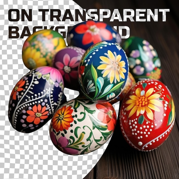 PSD tradycyjne malowane jaja wielkanocne na drewnianym tle kolorowe tło kolekcji jajek wielkanocnych