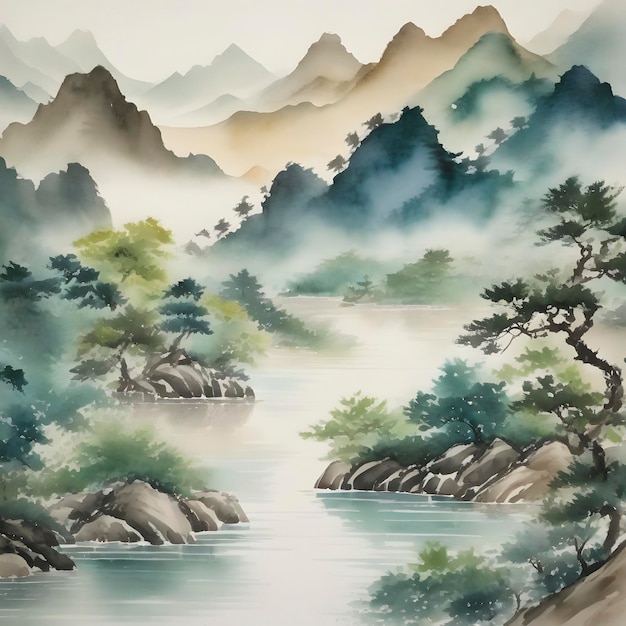 Tradycyjny Chiński Spokojny Krajobraz Aigenerated