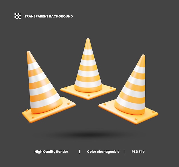 PSD illustrazione dell'icona 3d del cono stradale