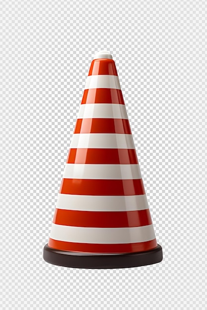 PSD traffic cone isolated on transparent background red and white striped traffic cone generative ai