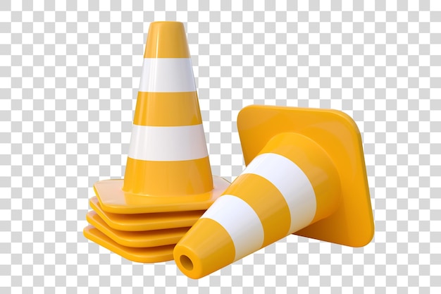Traffic cones isolated on white background 3D render illustration