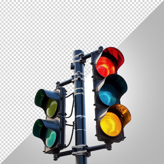 A traffic light with a red light on it