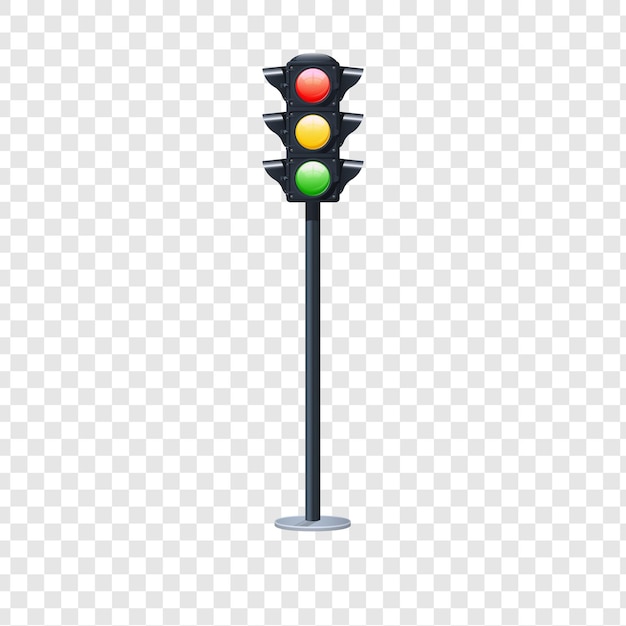 Traffic light with three colored lights for traffic control isolated on transparent background