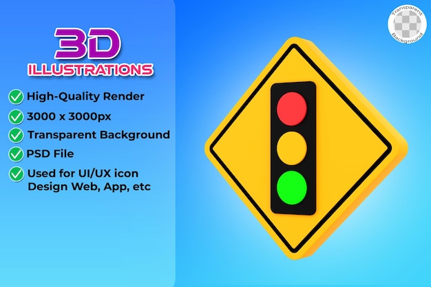 PSD traffic lights ahead sign 3d illustration