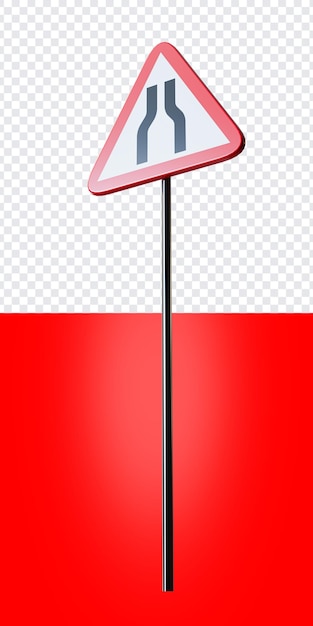 traffic sign narrowing view from bottom to top 3d render png for composition