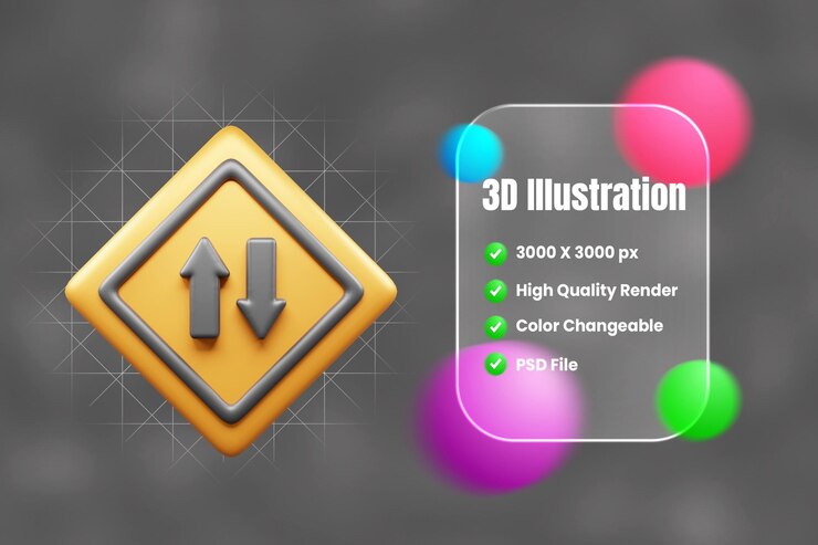 PSD traffic sign and symbol 3d icon or road sign 3d icon
