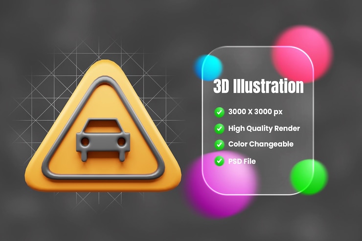 PSD traffic sign and symbol 3d icon or road sign 3d icon