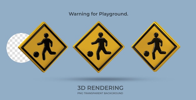 PSD traffic sign warning for playground 3d rendering transparent background