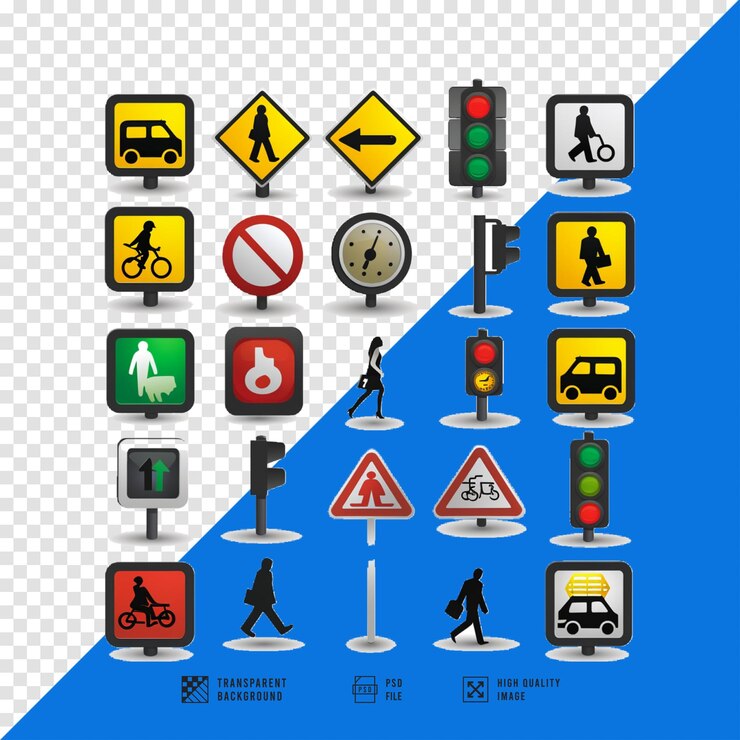 PSD traffic signs bundle image set without background hd quality
