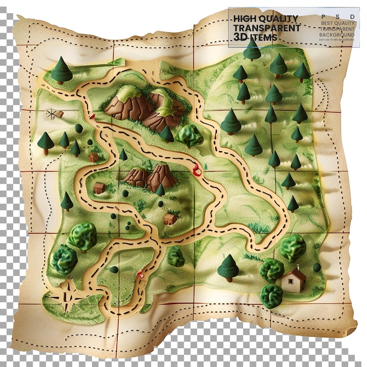 PSD trail map map of hiking trails png on on transparent background