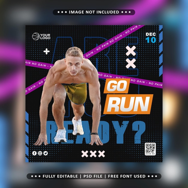 PSD training runner sport flyer social media post banner template background
