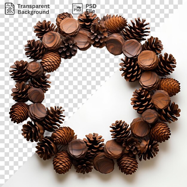 tranparent background of pine cones and pinecones arranged in a circular shape