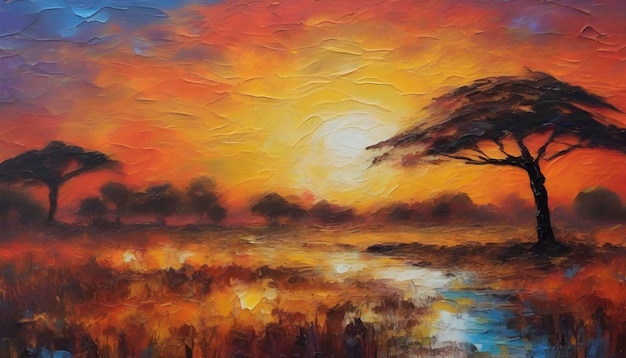 A tranquil african landscape abstract art