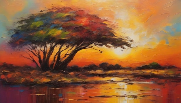 A tranquil african landscape abstract art