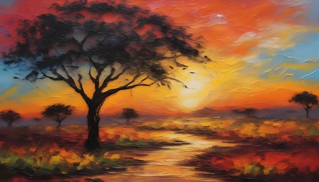 A tranquil african landscape abstract art