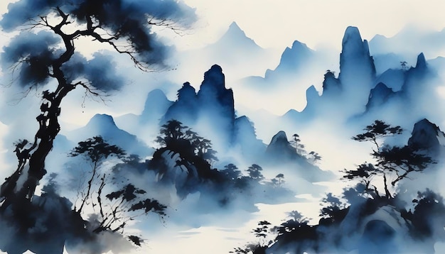 PSD a tranquil chinese landscape abstract art