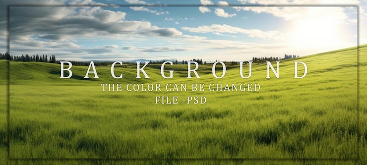 PSD tranquil green fields under a cloudy sky