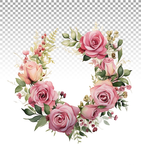 PSD tranquil watercolor border with isolated pink roses