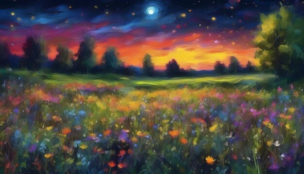 PSD a tranquil wildflower meadow landscape abstract art