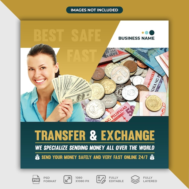 PSD transfer amp exchange money post template for social media