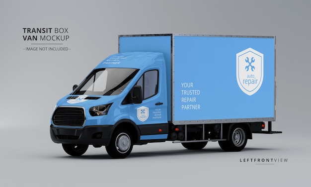 PSD transit box van mockup dalla vista frontale sinistra